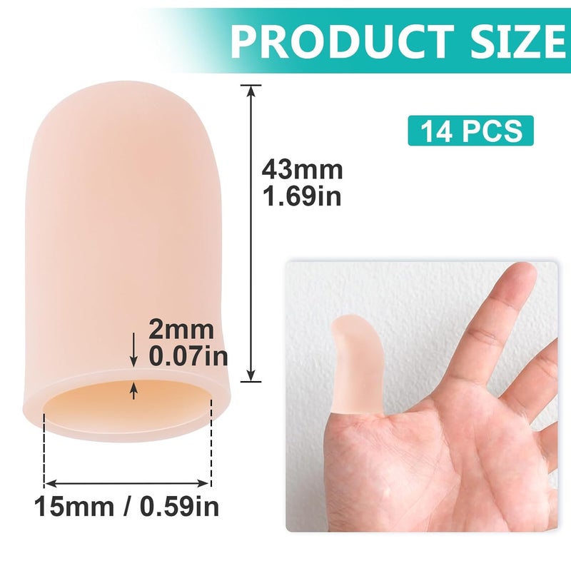 SmallCat 14PCS Silicone Finger Protectors, Gel Finger Support Cots, Short Fingertips Protection, Finger Sleeves, Short Thumb Guard for Finger Arthritis Cracking Pain Relief- Skin Color - Image 2